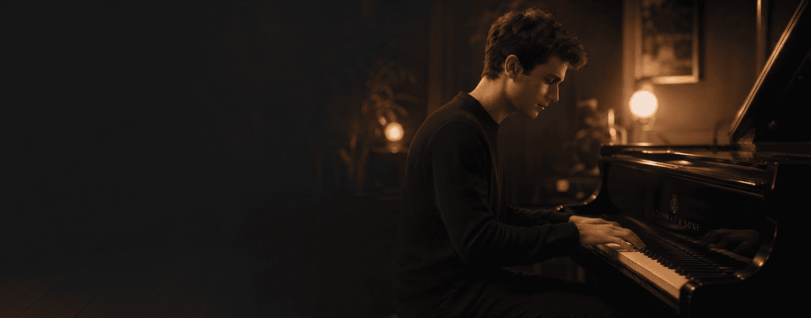 Grand piano in a warm studio
